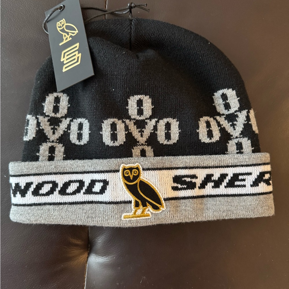 OVO x Sherwood collab. Black and Gray Beanie with OVO Owl Logo (RARE FIND)